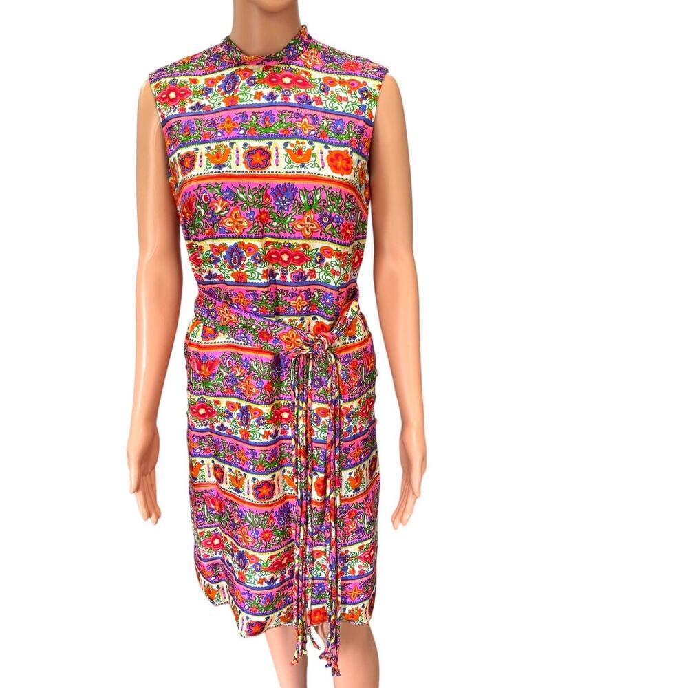 VTG 60s Bonwit Teller Colony Classics Pure Silk Shift Dress Mod Psychedelic 10